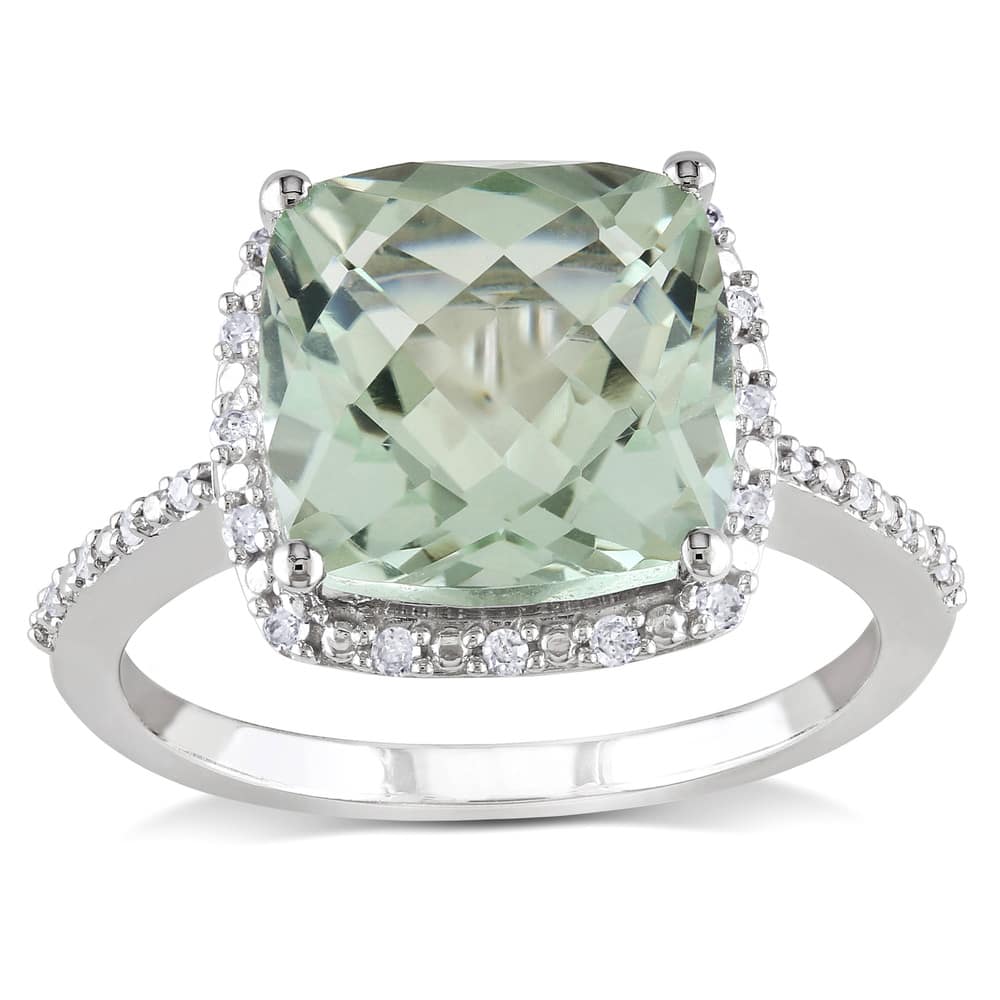 Miadora 10k White Gold Green Amethyst and 1/10ct TDW Diamond Ring (H-I, I2-I3)