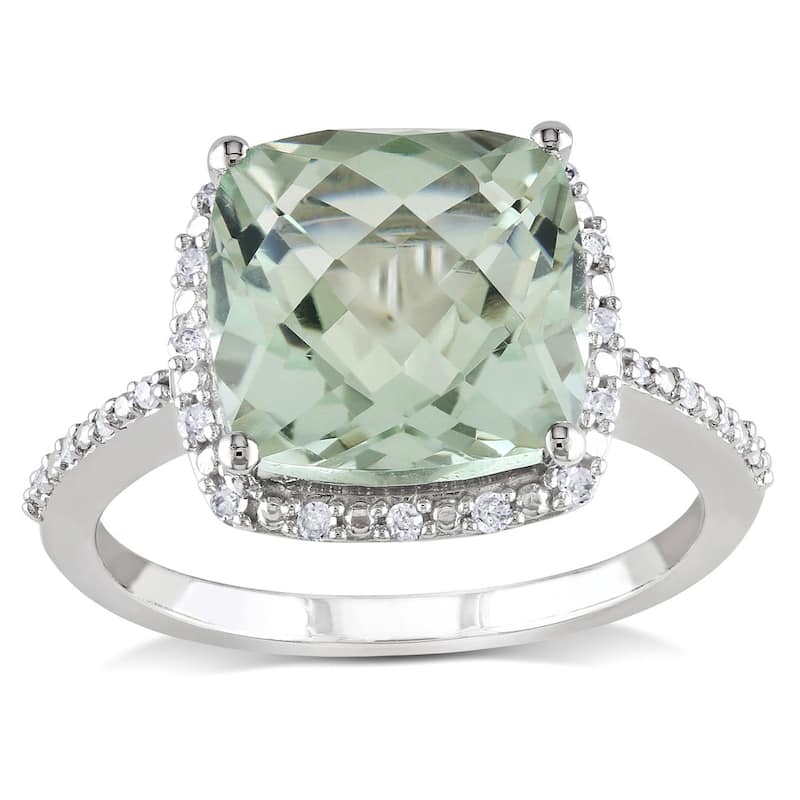 Miadora 10k White Gold Green Amethyst and 1/10ct TDW Diamond Ring (H-I, I2-I3) - 5