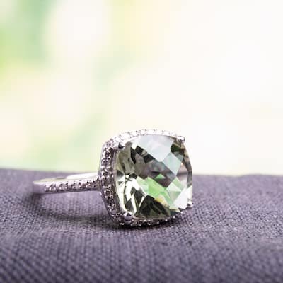 Miadora 10k White Gold Green Amethyst and 1/10ct TDW Diamond Ring (H-I, I2-I3)
