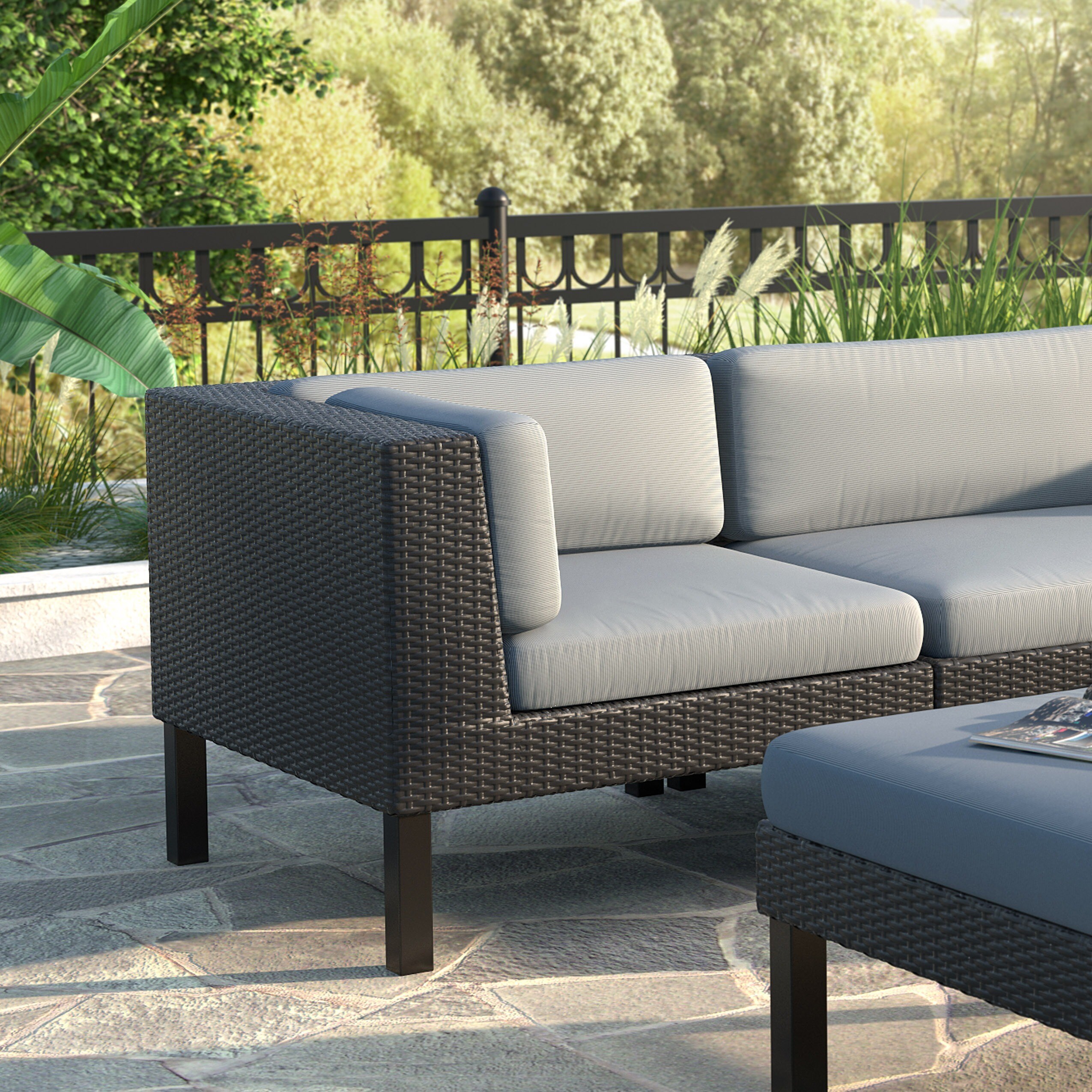 Corliving Oakland Patio Corner Seat In Textured Black Weave