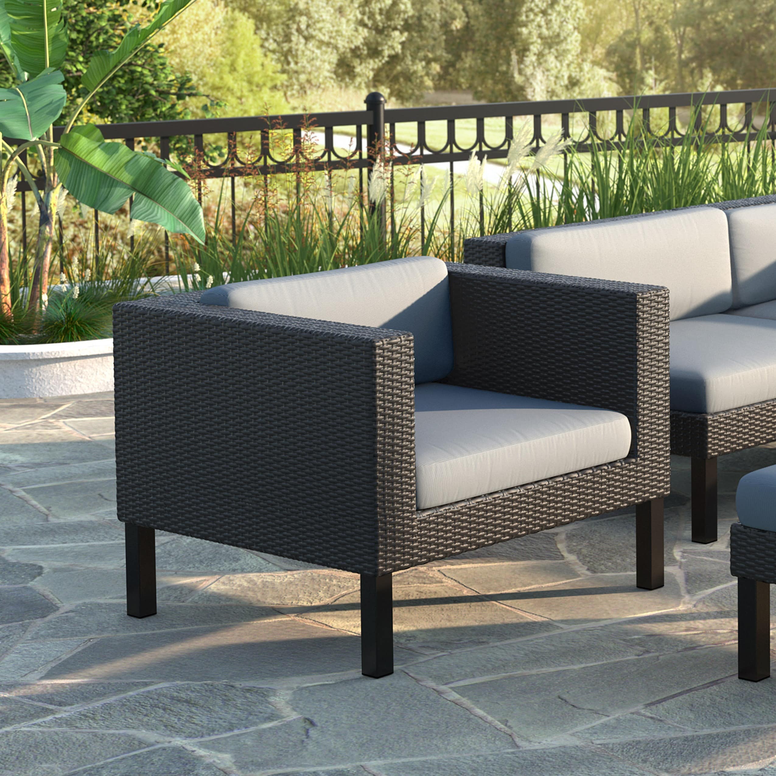 Shop Oakland Patio Chair In Textured Black Weave Dove Grey