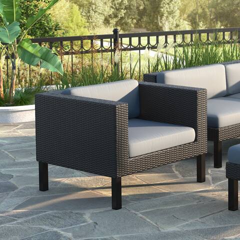 Oakland Patio Chair in Textured Black Weave, Dove Grey cushions