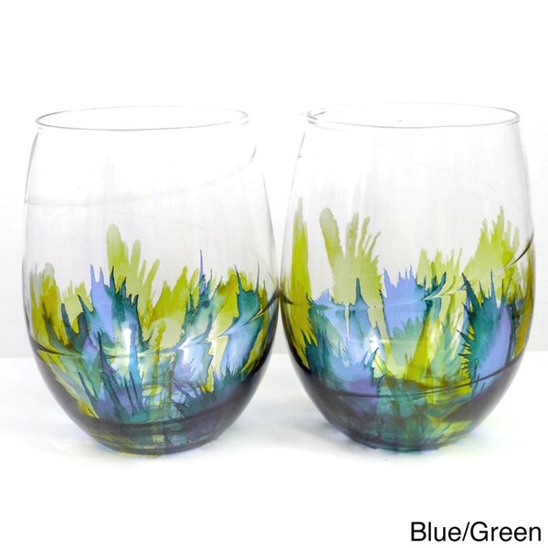 Shop Handpainted Twotone Stemless Wine Glass (Set of 4) Free