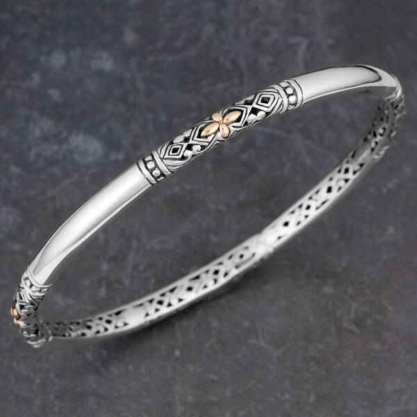 18k Gold and Sterling Silver 'Balinese Flora' Bangle Bracelet ...