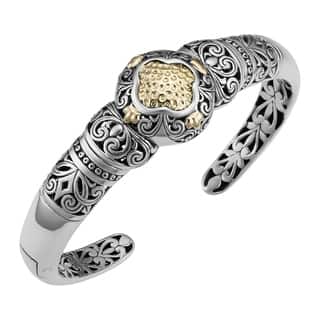 Cuff Bracelets For Less Handmade 18k Yellow Gold And Sterling Silver Tropical Garden Cuff Bracelet Indonesia