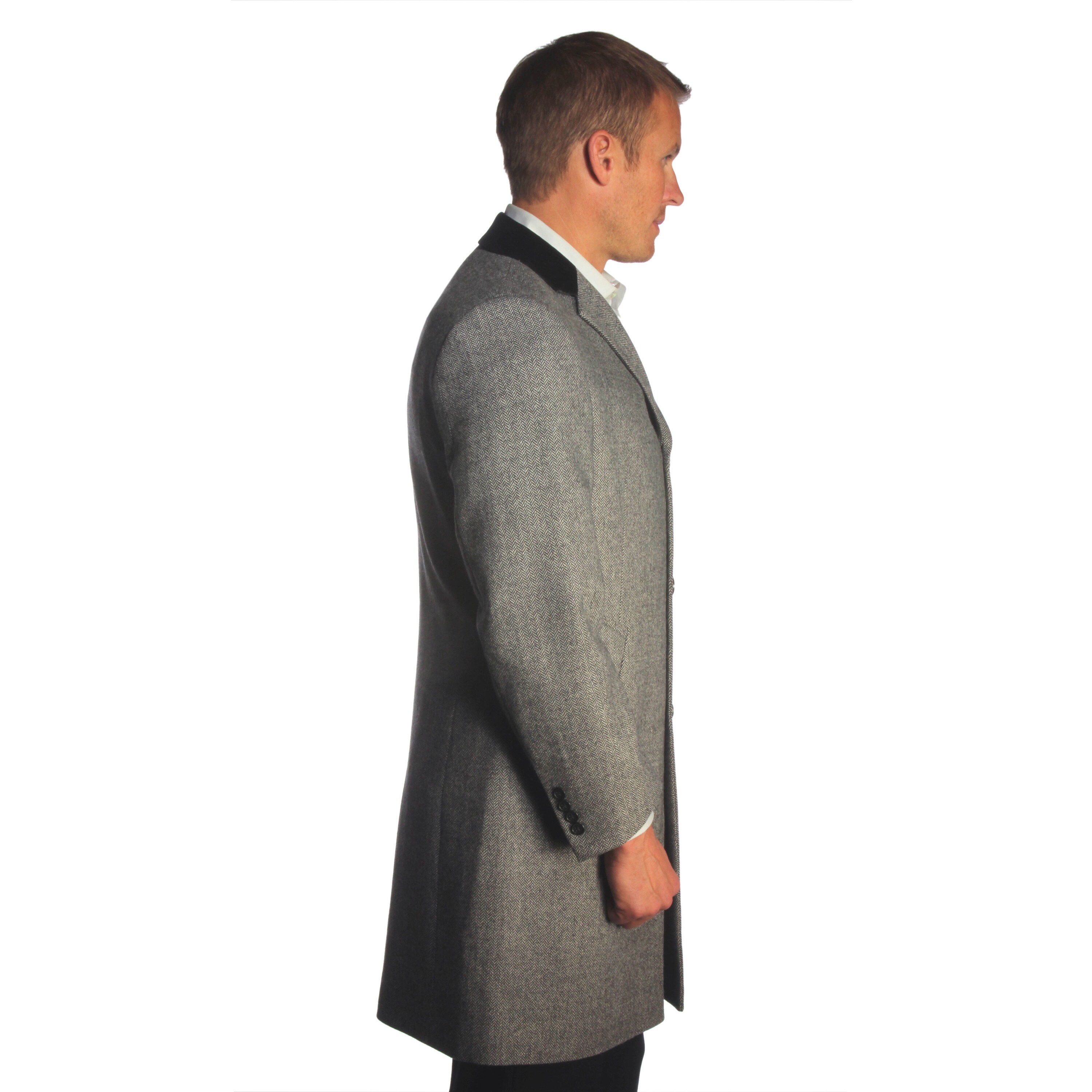 mens herringbone overcoat velvet collar