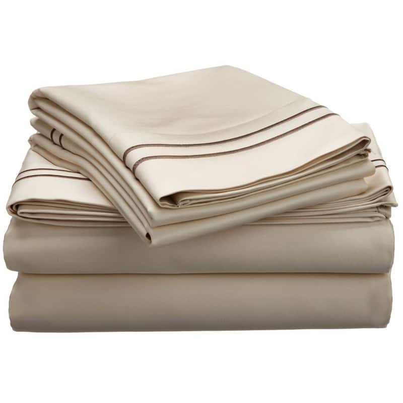 Superior Egyptian Cotton 800-Thread Count Embroidered Deep Pocket Breathable Sheets - Ivory/Taupe - Full