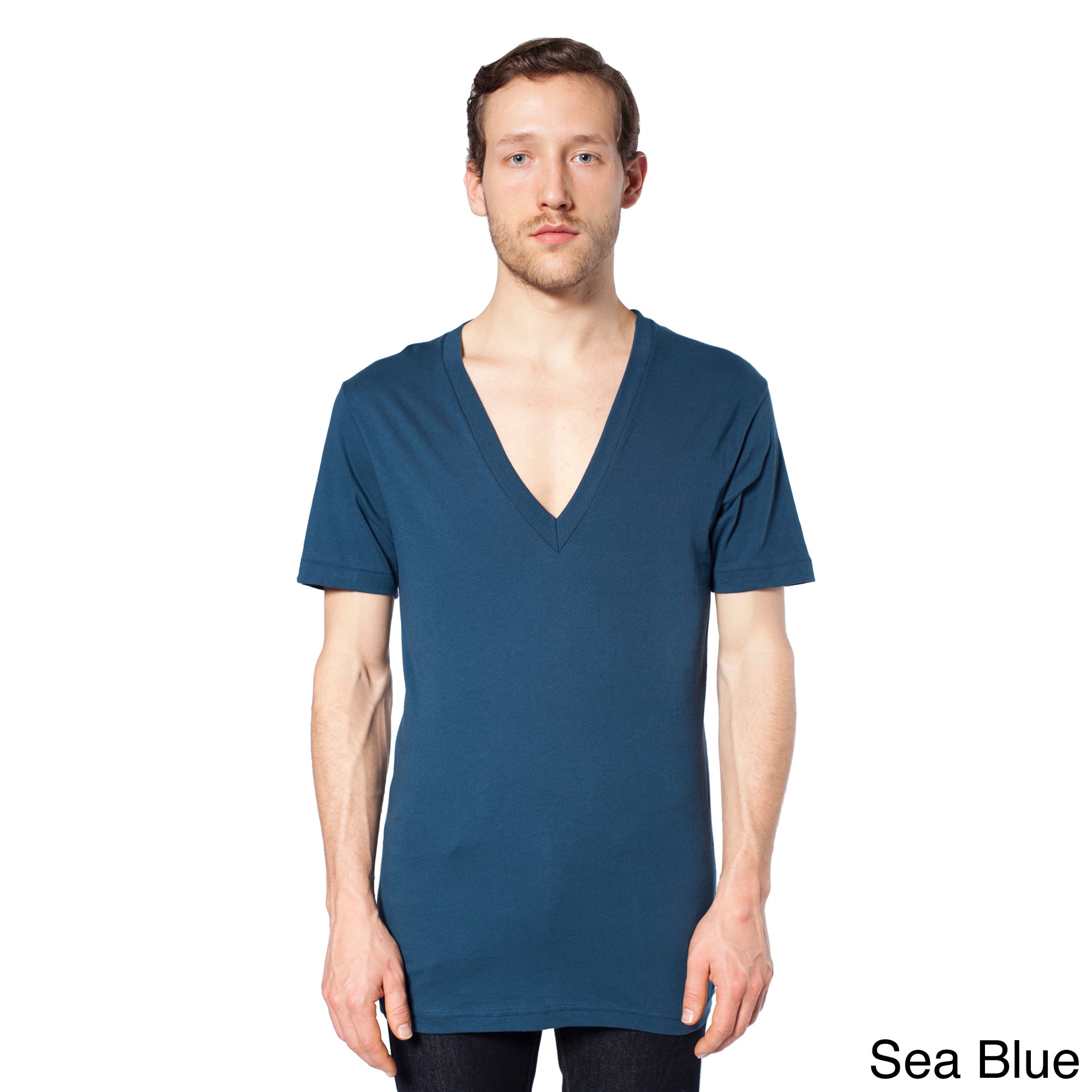 American Apparel American Apparel Unisex Sheer Jersey Deep V neck T shirt Blue Size XS