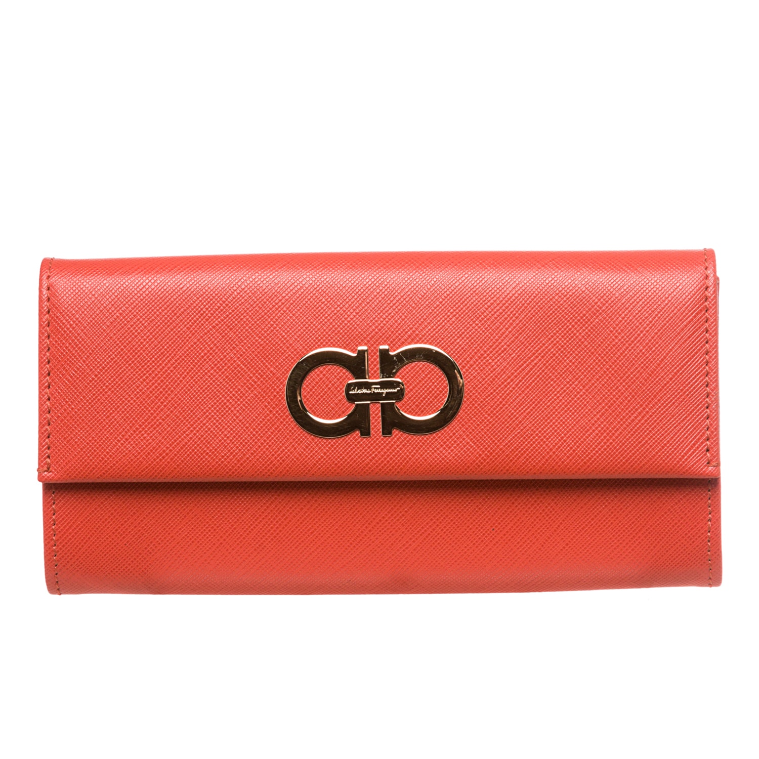 Salvatore Ferragamo Gancio Pink Saffiano Flap Wallet