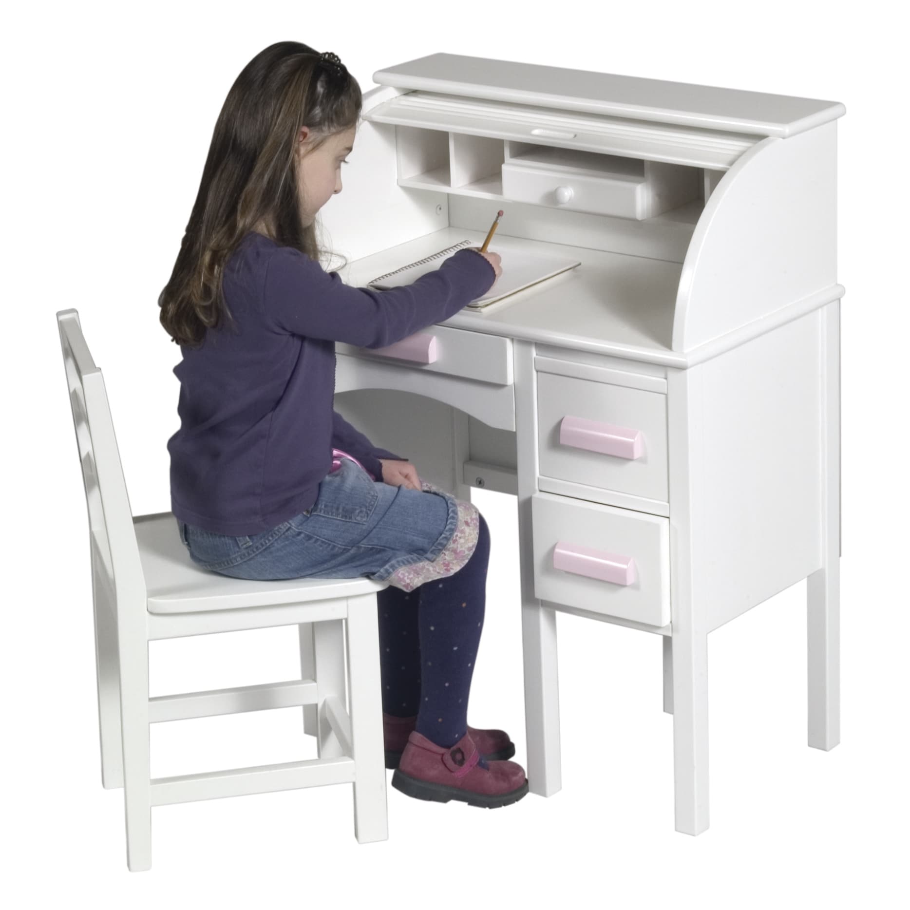 Kids Roll Top Desk White Boy Girl Furniture Drawer Writing Board