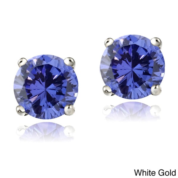 Glitzy Rocks 14k White or Yellow Gold 1ct Tanzanite Round 5mm Stud Earrings