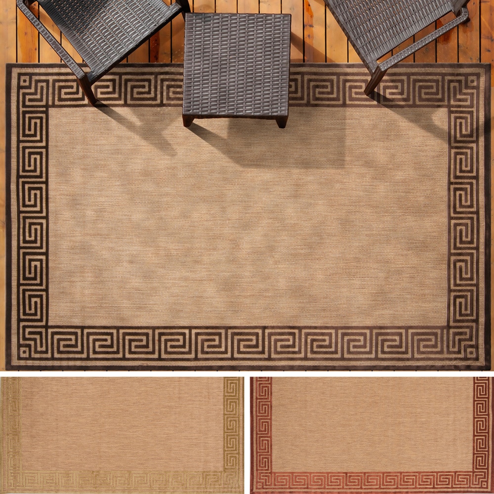 Shop Megan Greek Key Border Indoor/ Outdoor Area Rug 3'9" x 5'8" On