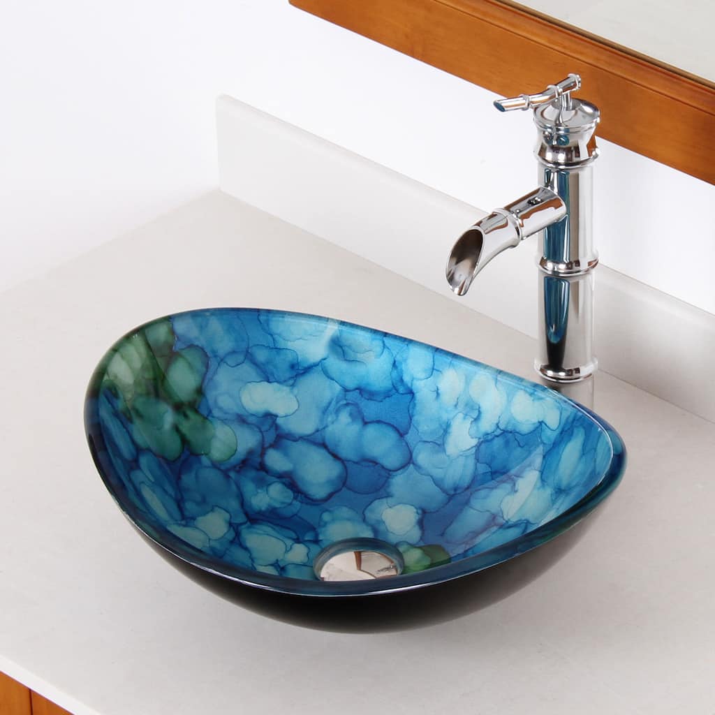 Elite Unique Oval Tempered Glass Bathroom Vessel Sink