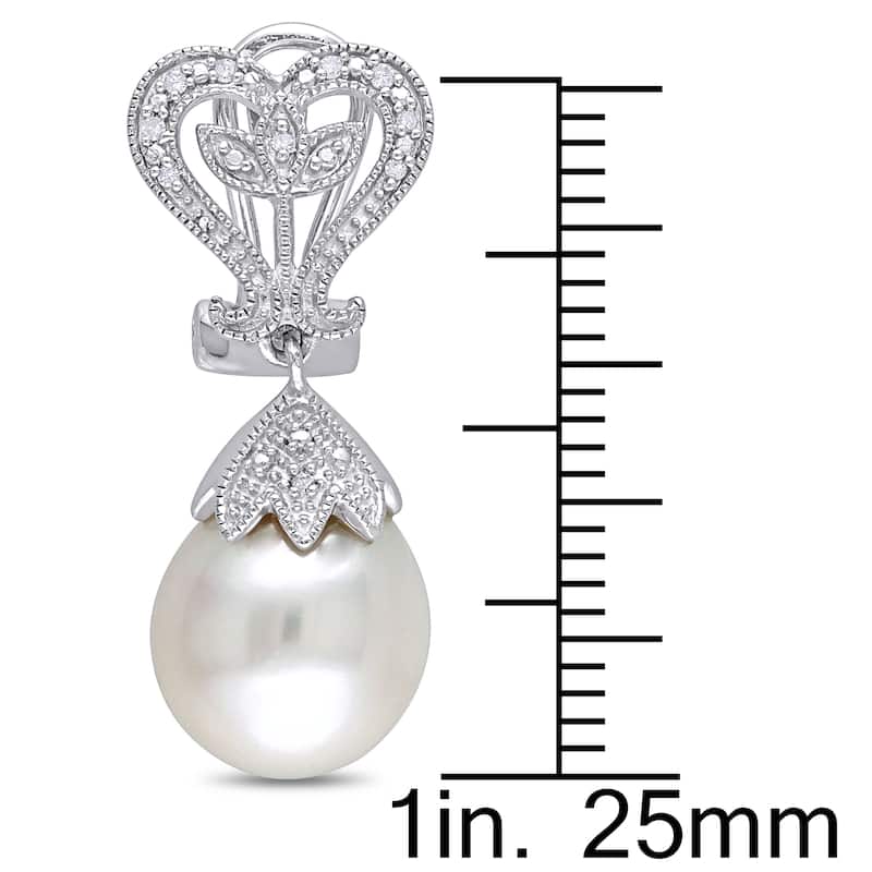 Miadora Sterling Silver White Pearl and Diamond Accent Dangle Earrings (10-10.5 mm)