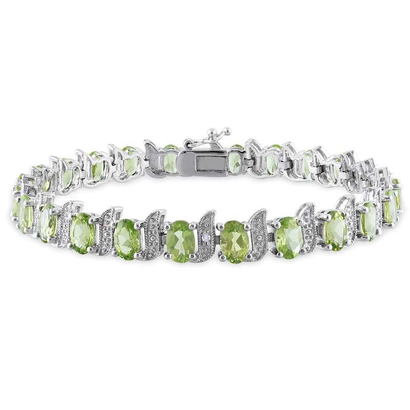Miadora Sterling Silver 11 3/4ct TGW Peridot and Diamond Bracelet