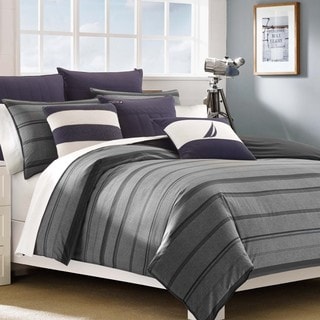 Nautica Sebec Grey Stripe 3 Piece Cotton Duvet Cover Set Free Nautica Sebec 3 Piece Cotton Comforter Set