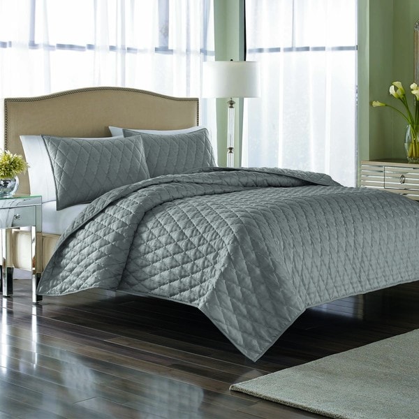 Nicole Miller Serenity Steel 3-piece Quilt Set - 16294886 - Overstock ...