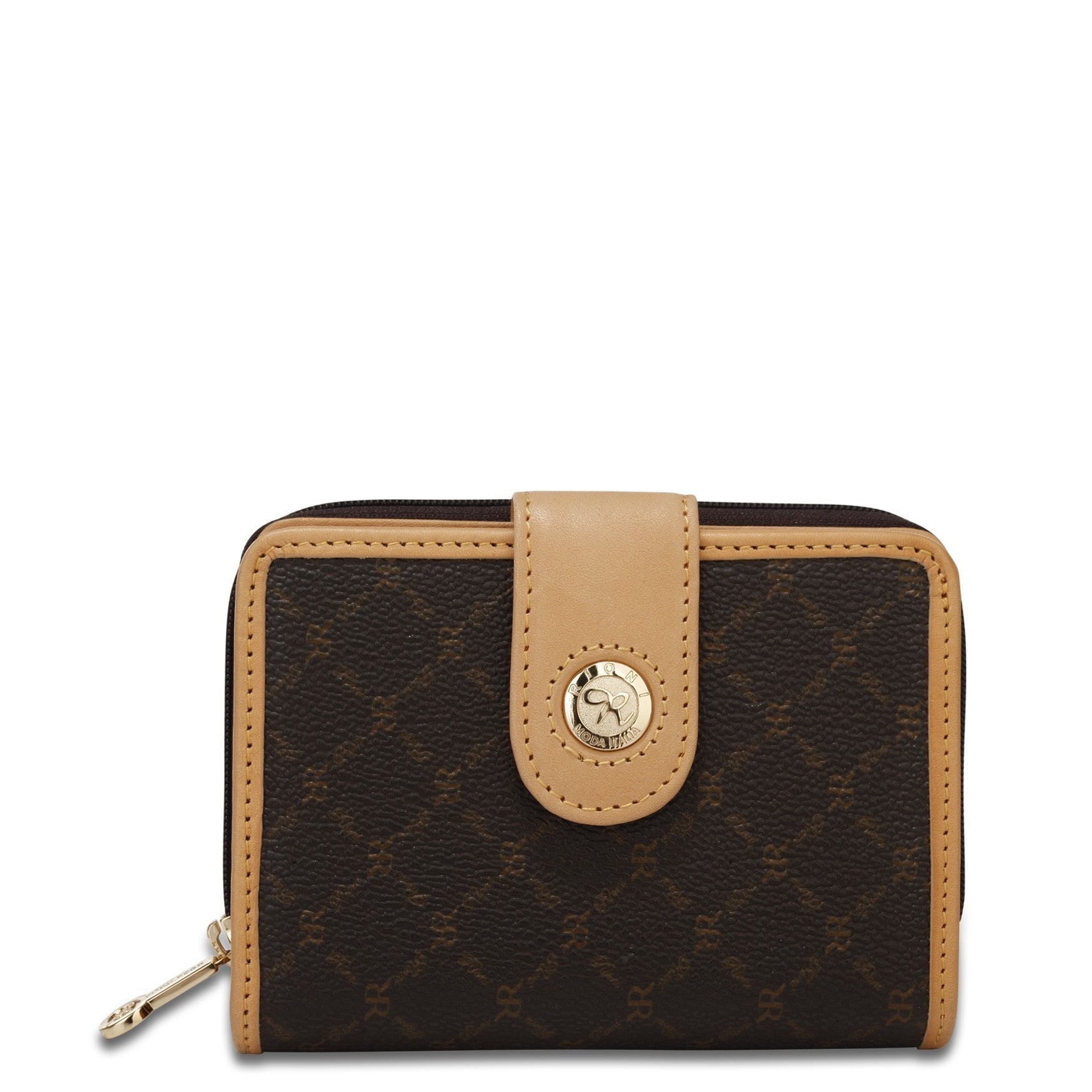 Rioni Signature Brown Small Zipper Button Wallet