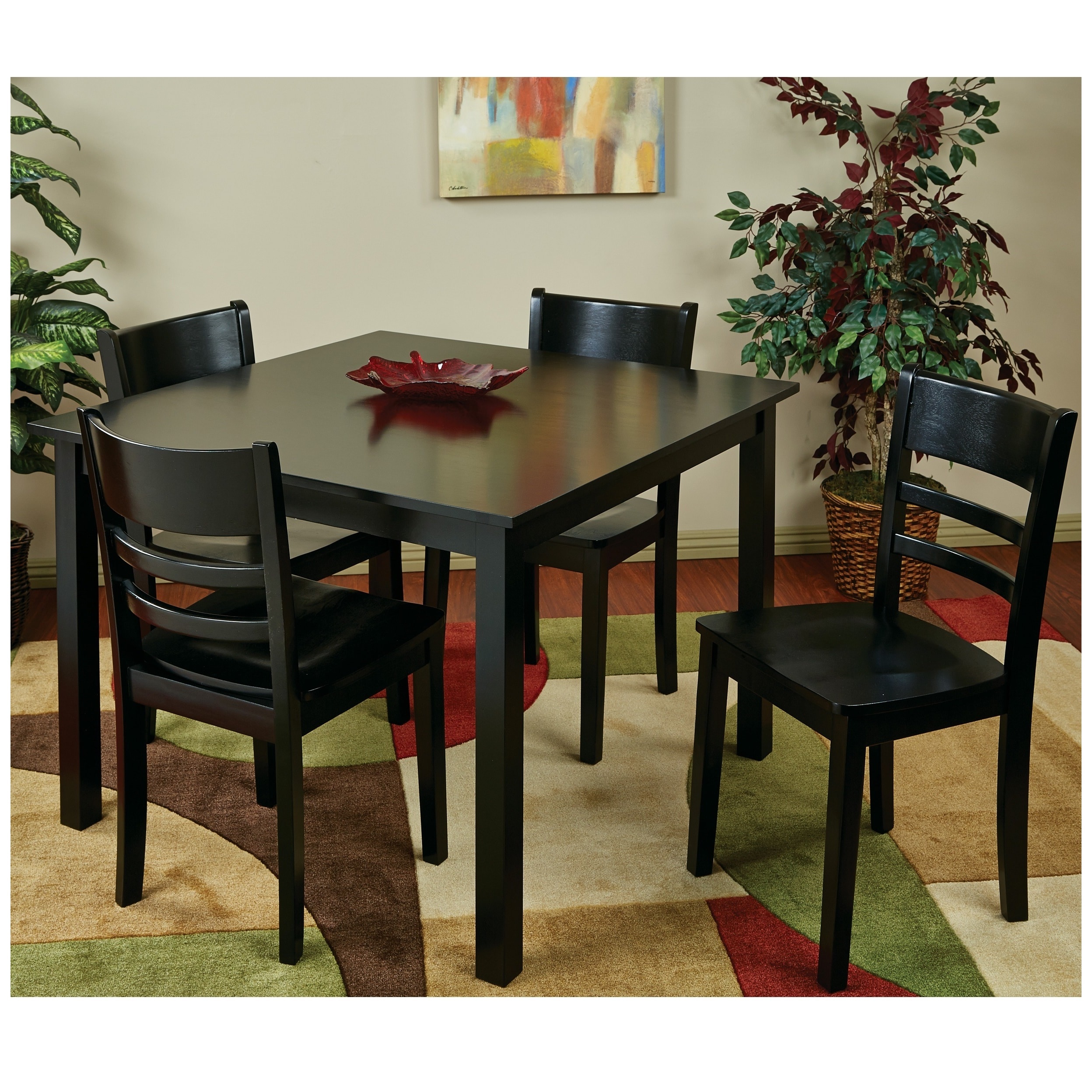 Office Star Products Dining Set With Contoured Cross Piece Design Chairs   Overhang Edge Table Top Black Size 5 Piece Sets