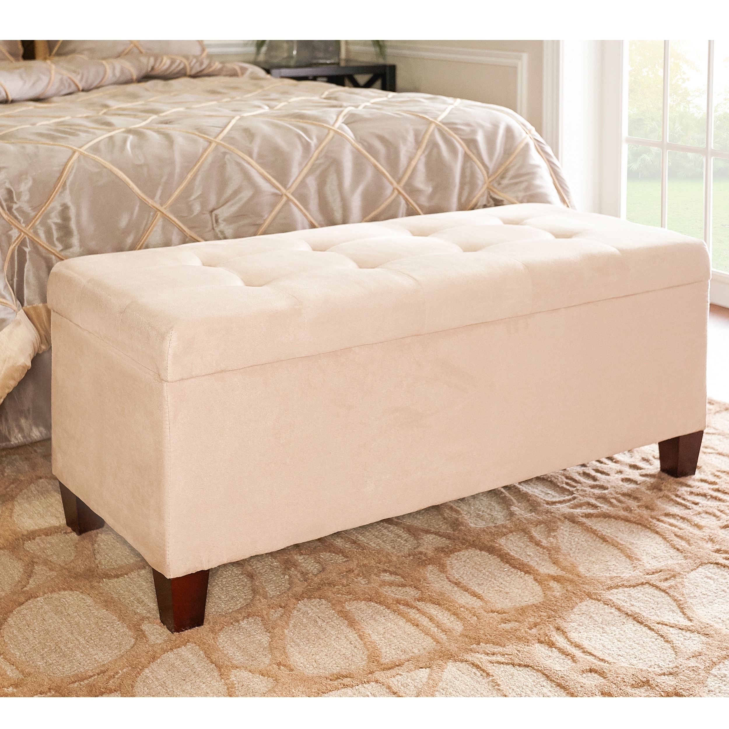 Linon Copper Grove Rezina Flip-top Tufted Beige Shoe Storage Ottoman