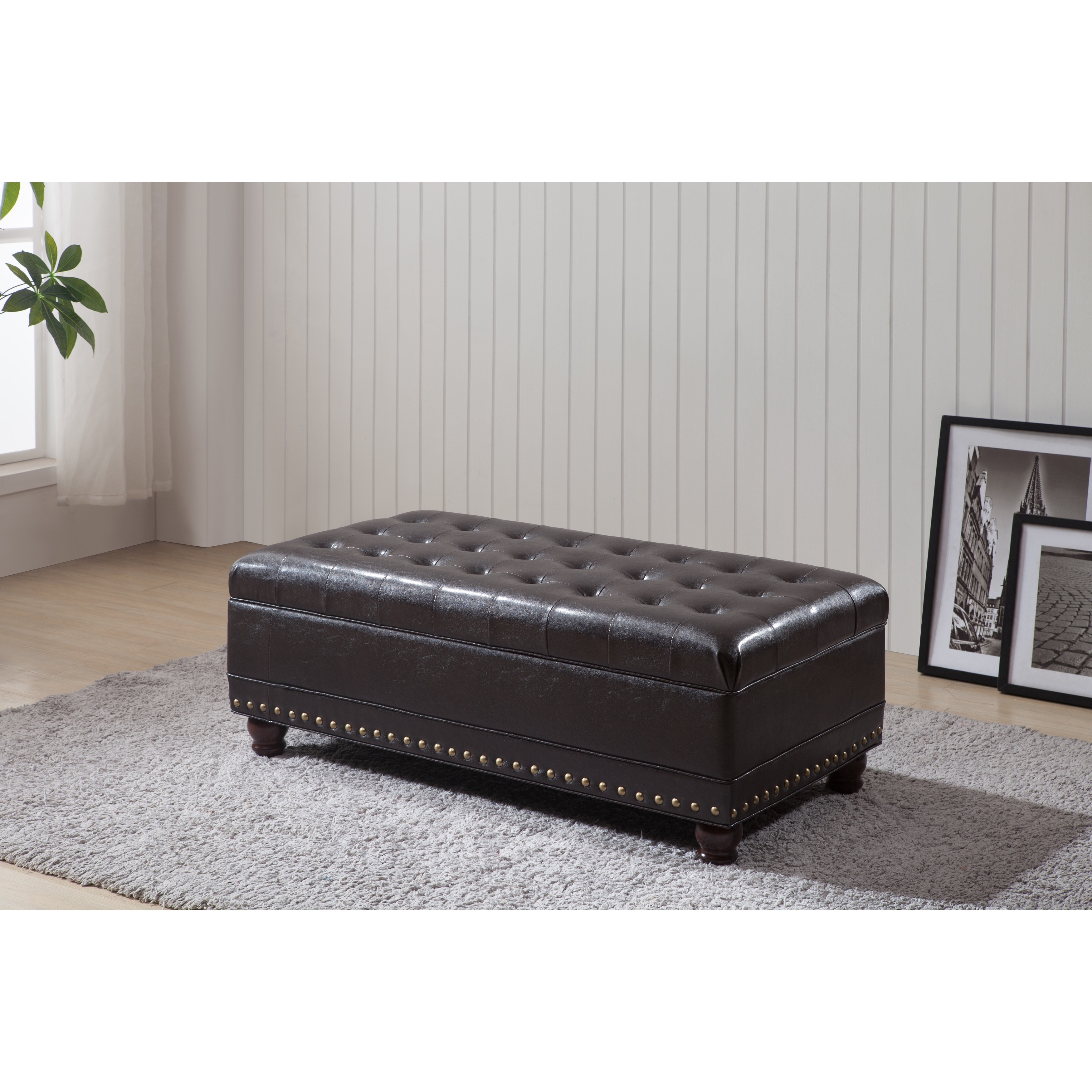 Castillian Classic Tufted Storage Bench Nailhead Trim Ottoman