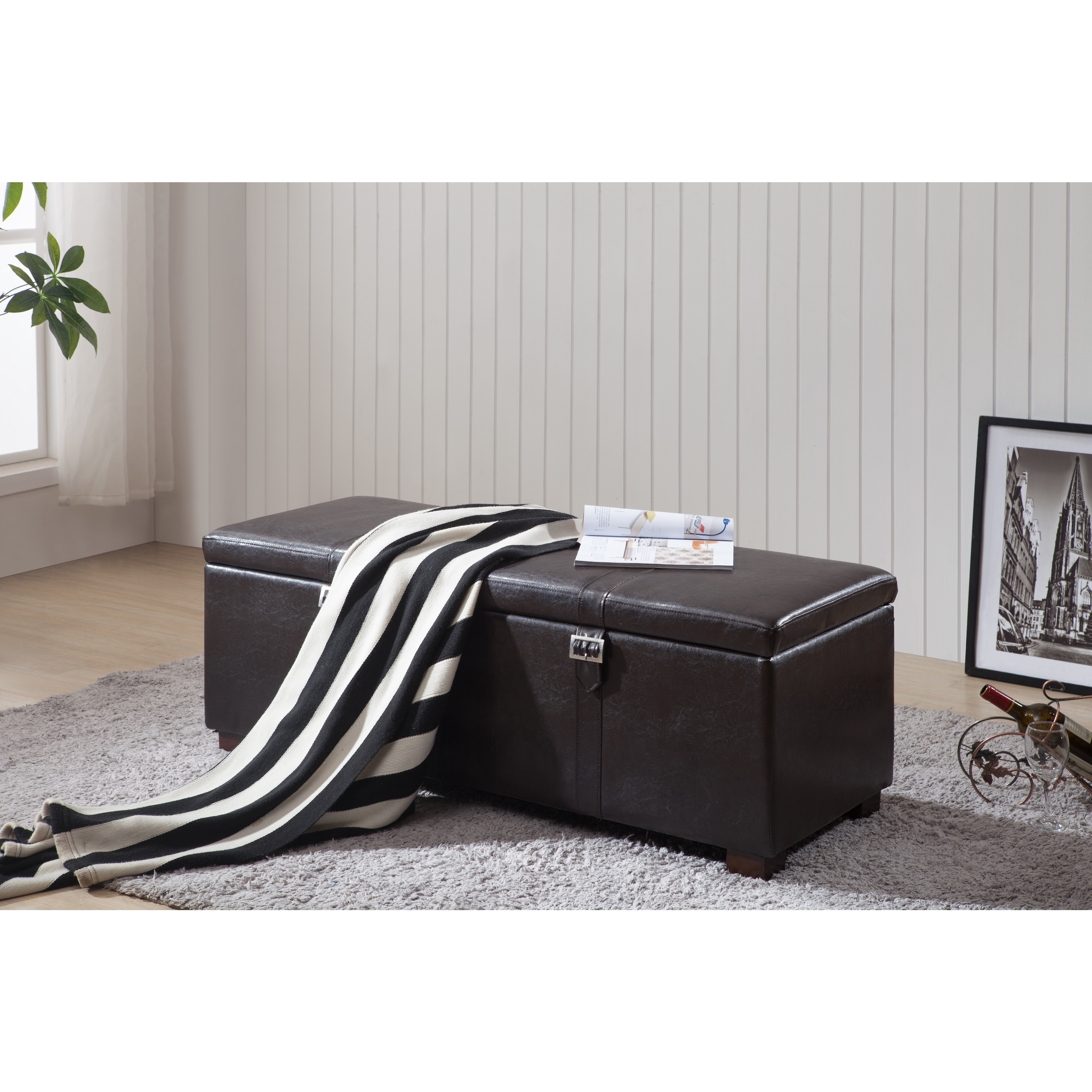 Castillian Classic Brown Faux Leather Storage Ottoman