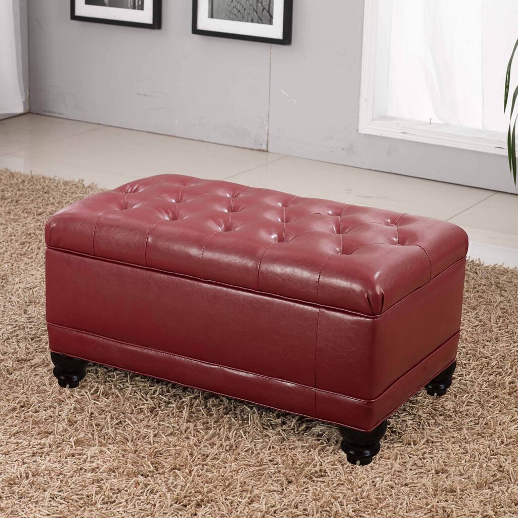 Classic Burgundy Red Storage Bench Ottoman