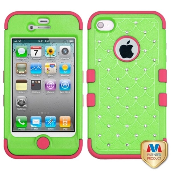 INSTEN Diamonds Dual Layer Hybrid Phone Case Cover for Apple iPhone 4