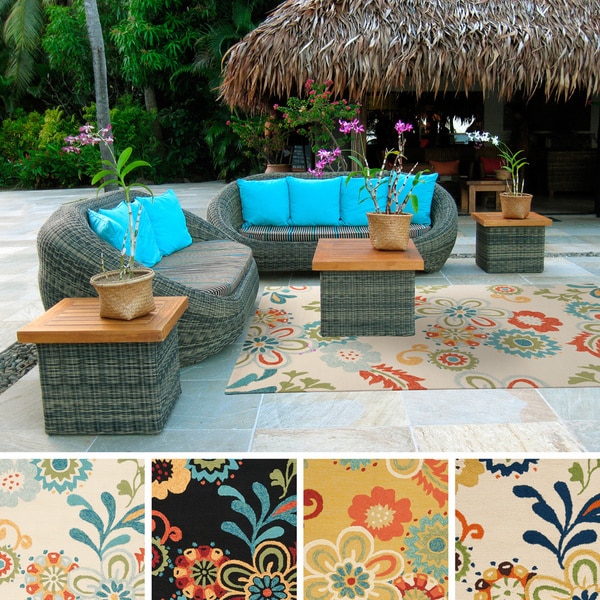Hand-hooked Kim Transitional Floral Indoor/ Outdoor Area Rug (8' x 10'6)