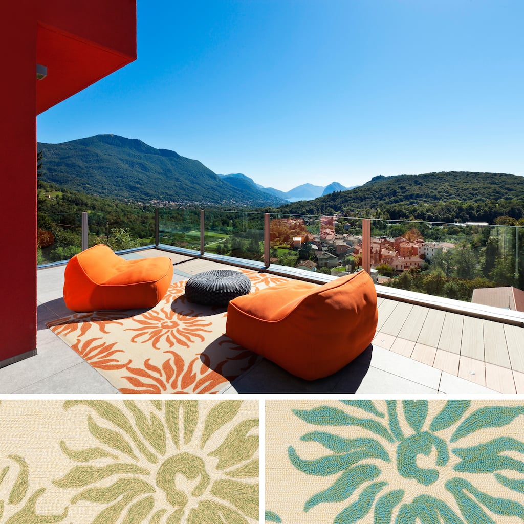 Hand-hooked Salma Transitional Floral Indoor/ Outdoor Area Rug