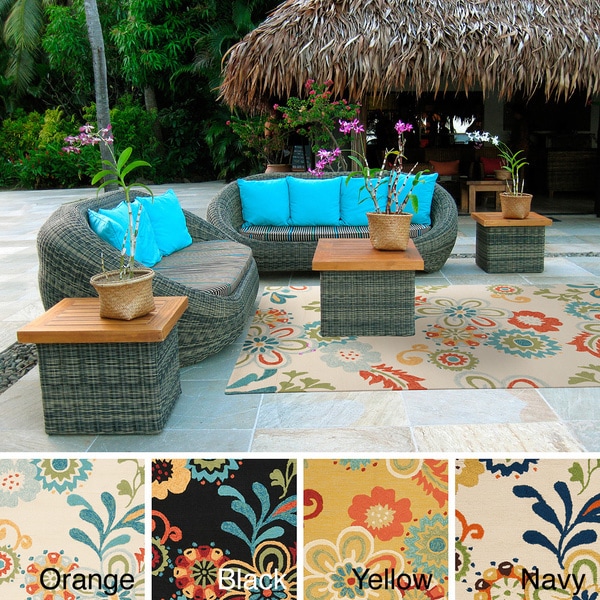 Hand-hooked Kim Transitional Floral Indoor/ Outdoor Area Rug