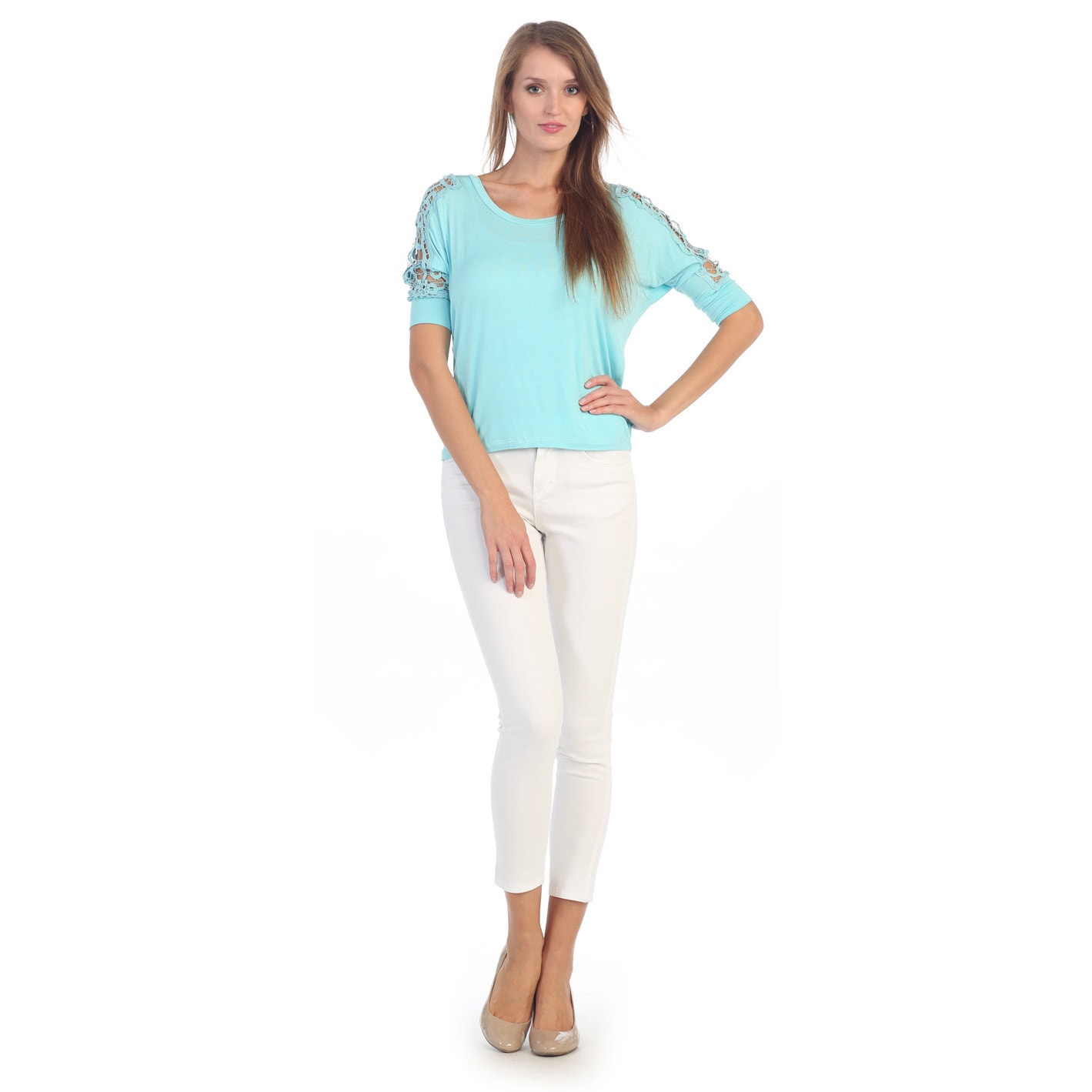 Hadari Baby Blue Pull Over With Crochet Sleeve