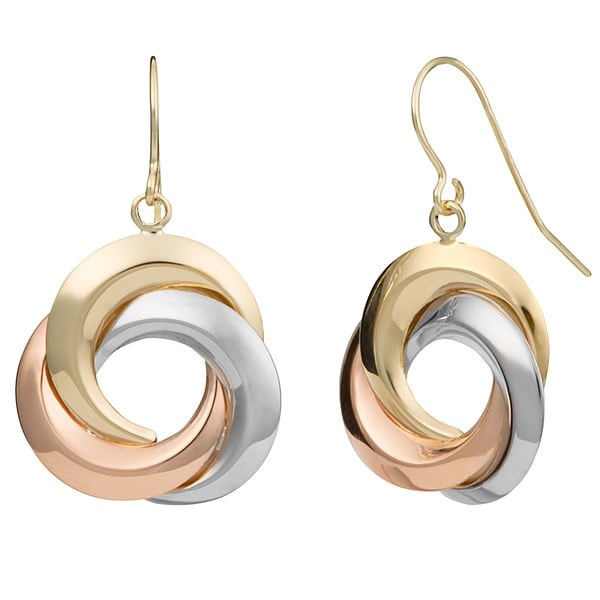 Fremada 10 Karat Tri color Gold Love Knot Drop Earrings