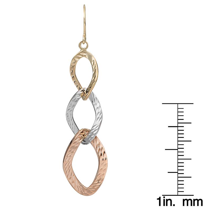 Fremada 10k Tri-color Gold Graduated Diamond-cut Twist Ovals Drop Earrings