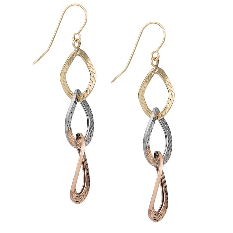 Fremada 10k Tri-color Gold Graduated Diamond-cut Twist Ovals Drop Earrings