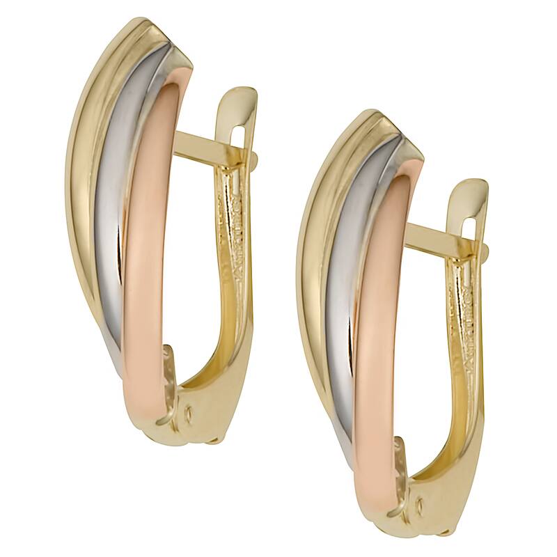 Fremada 10k Yellow/ Tri-color Gold Omega Back Hoop Earrings