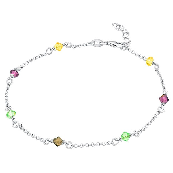 La Preciosa Sterling Silver Diamond cut Moonbeads Anklet