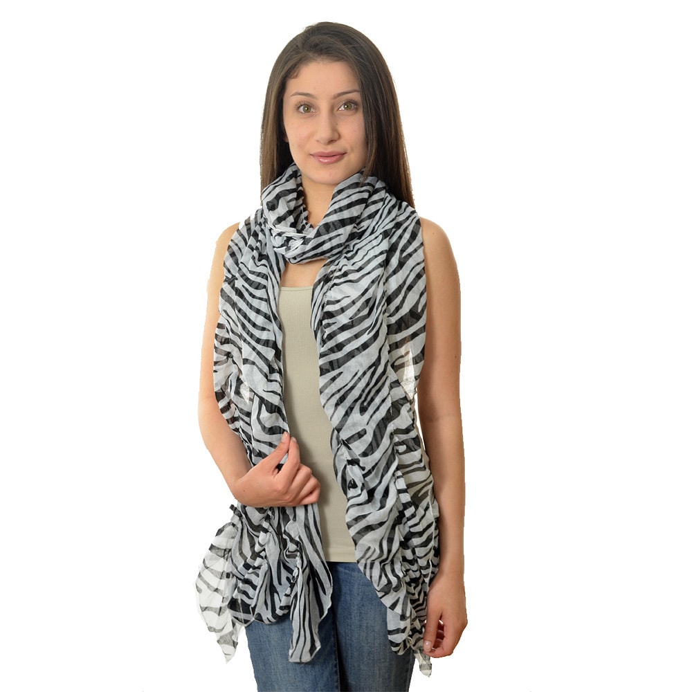 Ruffled Zebra Print Scarf