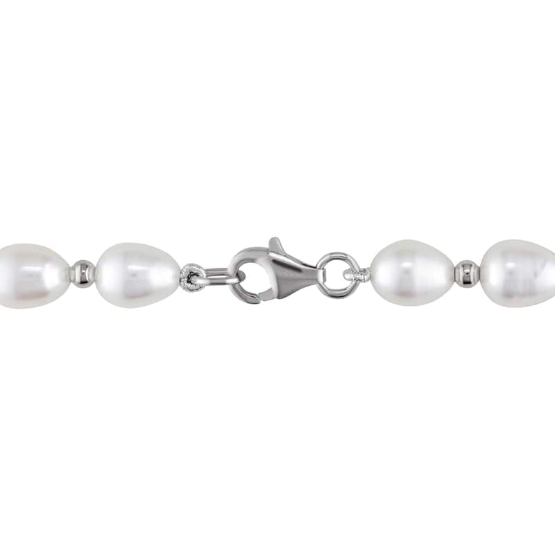 Miadora Sterling Silver 2-pc Set of Freshwater Pearl Necklace and Earrings (8-8.5 mm) - 18"L