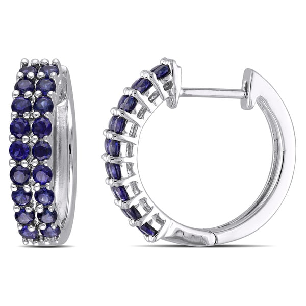 Shop Miadora Sterling Silver Created Blue Sapphire Hoop Earrings - Free ...