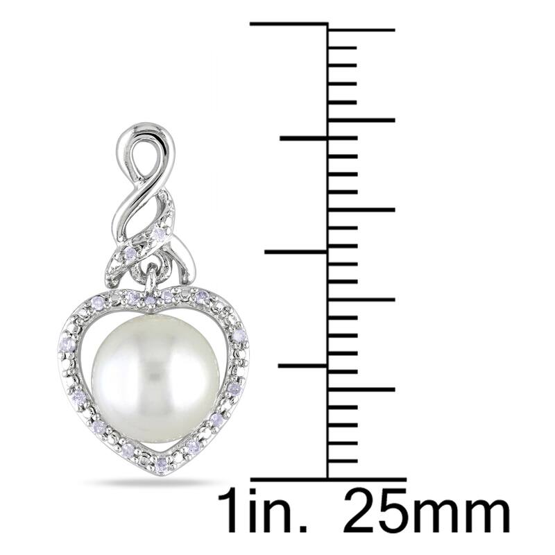 Miadora Silver White Pearl and 1/10ct TDW Diamond Heart Earrings (H-I, I2-I3)