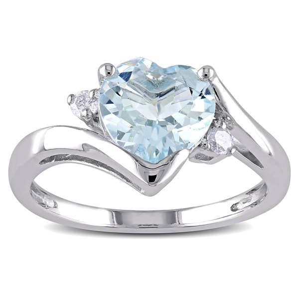 Miadora Sterling Silver Aquamarine and Diamond Accent Heart Ring ...