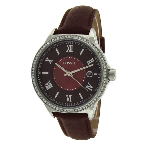 Fossil Women's BQ1112 Crystal Bezel Brown Leather Watch Fossil Women's Fossil Watches