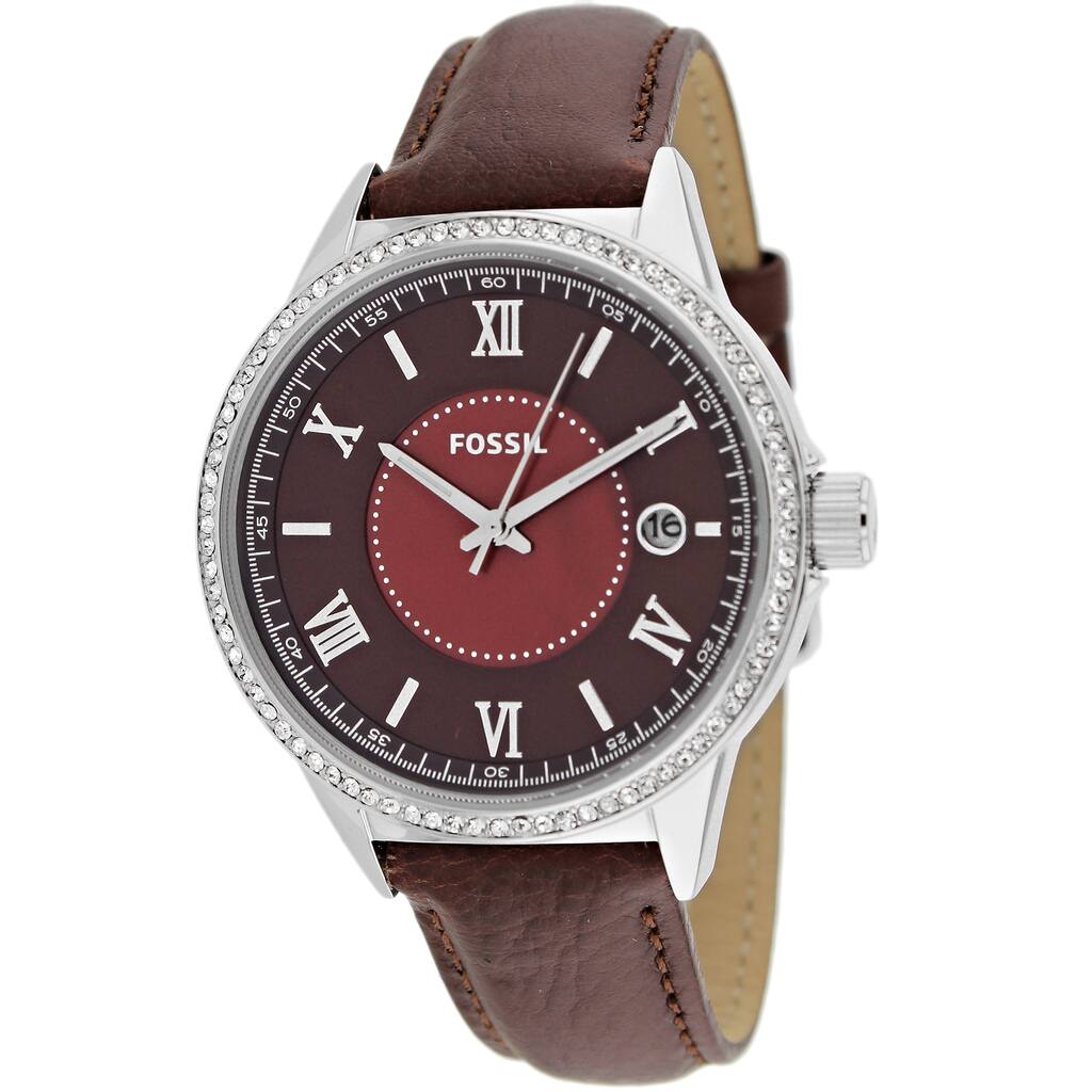 Fossil Women's BQ1112 Crystal Bezel Brown Leather Watch