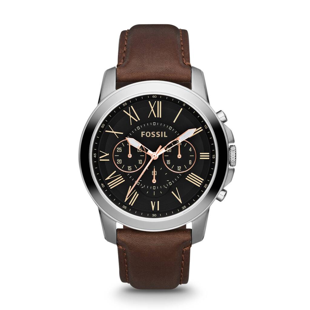 Fossil Men's FS4813 Grant Brown Leather Band Watch - Black