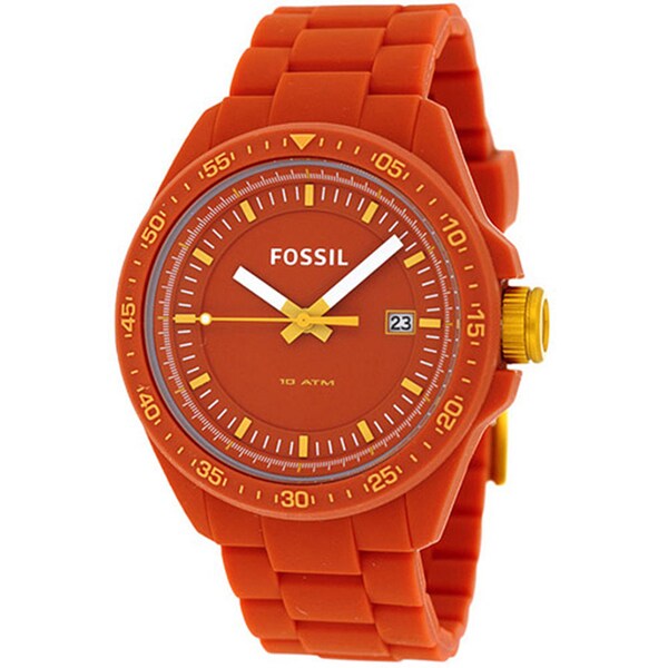 Fossil Women's AM4504 'Decker' Orange Silicone Watch - Free Shipping On ...