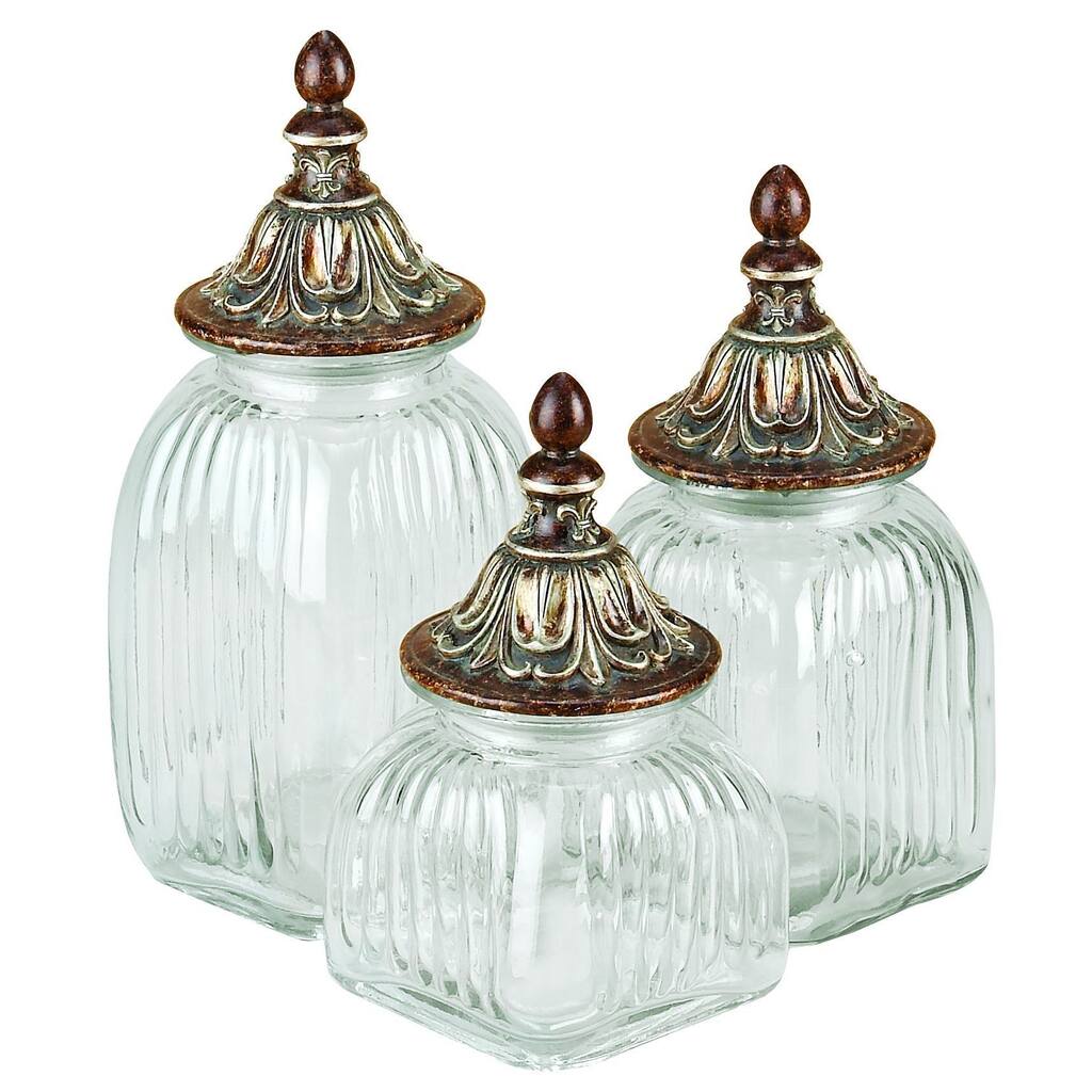 Benzara Polystone Glass Canister (Set of 3)