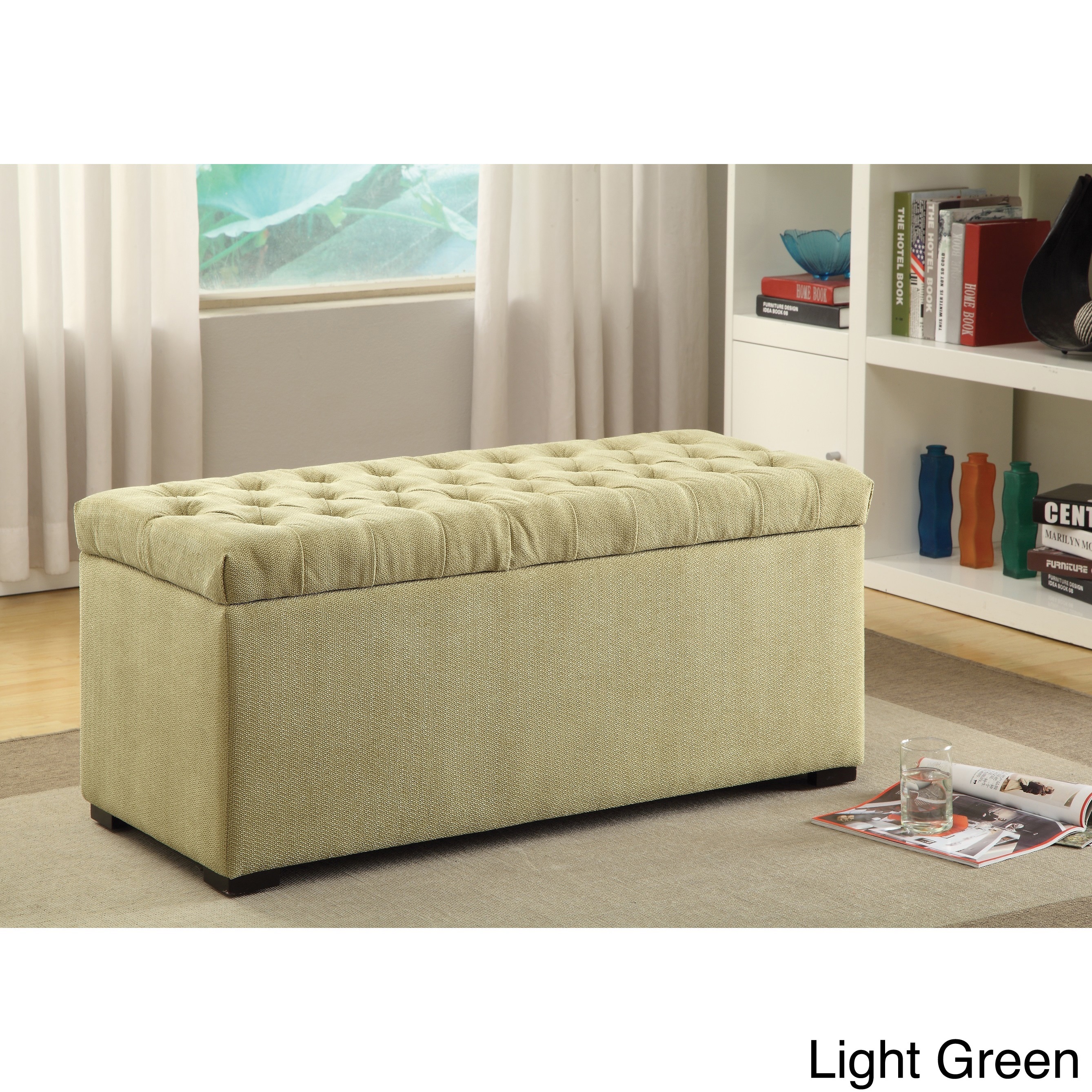 Ave Six Sahara Tufted Storage Bench With Easy care Fabric   Slam Proof Lid