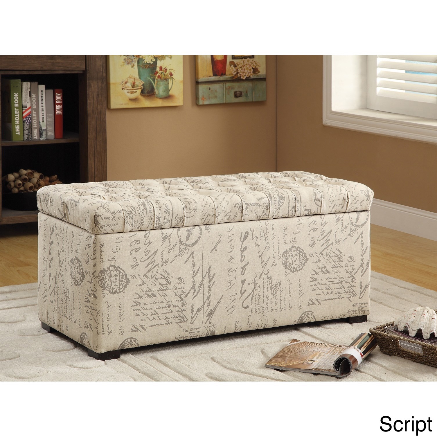 Ave Six Sahara Tufted Storage Bench With Easy care Fabric   Slam Proof Lid