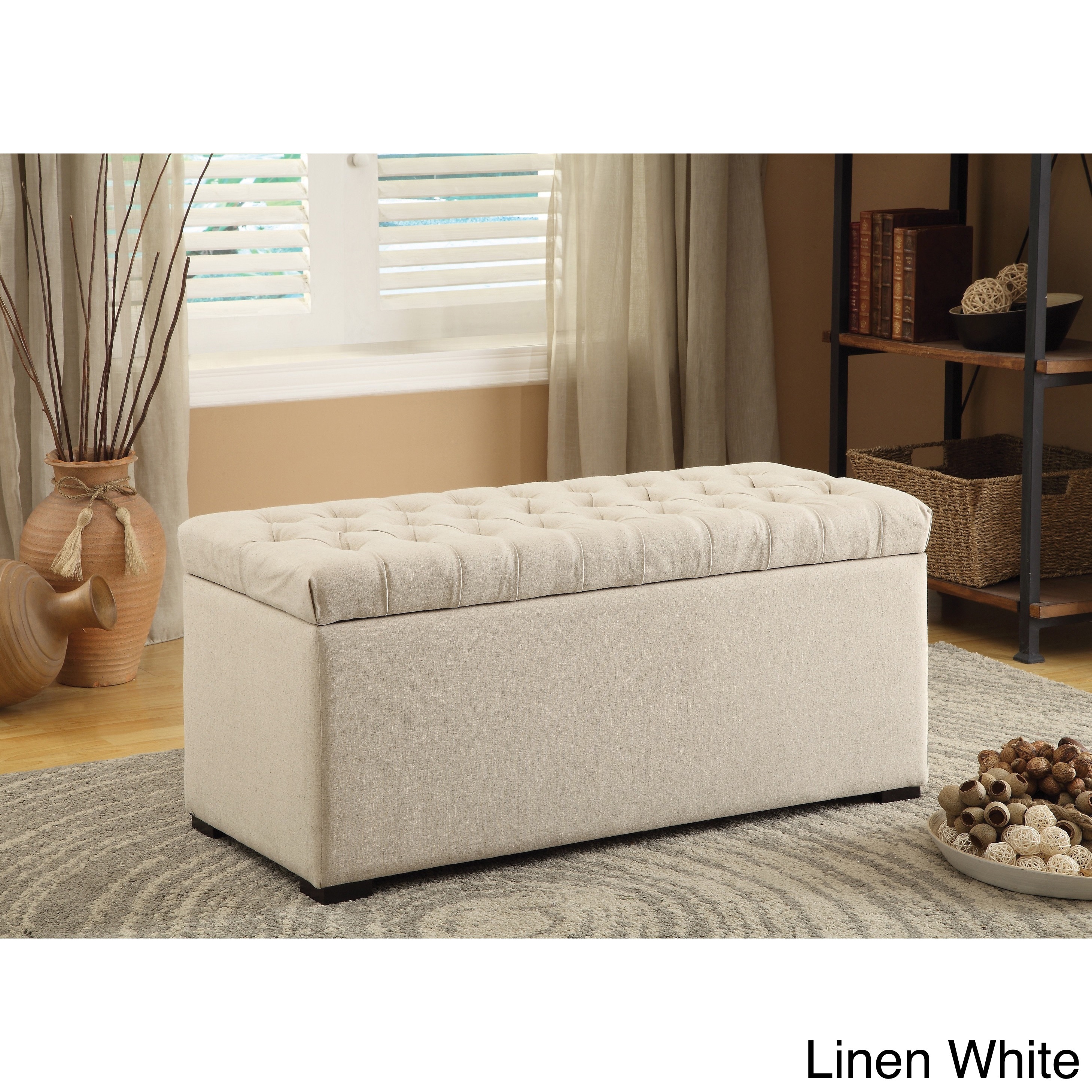 Ave Six Sahara Tufted Storage Bench With Easy care Fabric   Slam Proof Lid